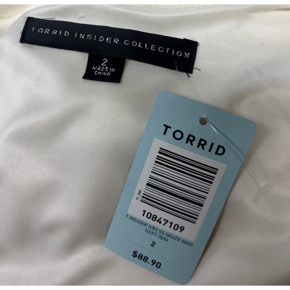 Torrid Ivory Gauze Maxi Dress Lace Trim Short Sleeve Boho Plus Size 2 2X New - Picture 9 of 11